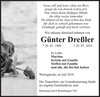 Traueranzeige von Günter Dreßler  von Magdeburger Volksstimme