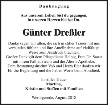 Traueranzeige von Günter Dreßler  von Magdeburger Volksstimme