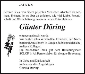 Traueranzeige von Günter Döring  von Magdeburger Volksstimme