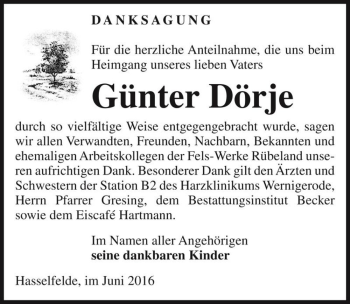 Traueranzeige von Günter Dörje  von Magdeburger Volksstimme