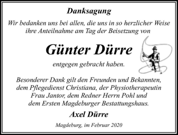 Traueranzeige von Günter Dürre  von Magdeburger Volksstimme
