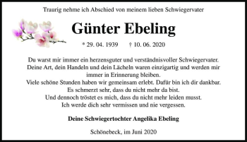 Traueranzeige von Günter Ebeling  von Magdeburger Volksstimme