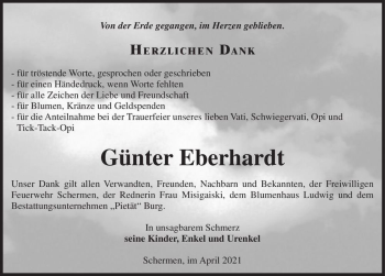 Traueranzeige von Günter Eberhardt  von Magdeburger Volksstimme