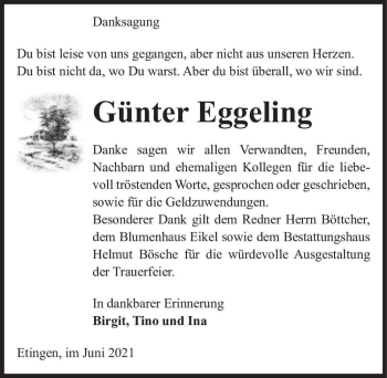 Traueranzeige von Günter Eggeling  von Magdeburger Volksstimme
