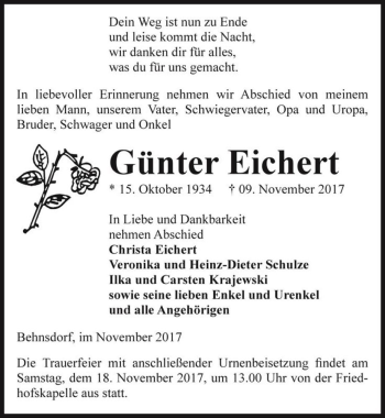 Traueranzeige von Günter Eichert  von Magdeburger Volksstimme