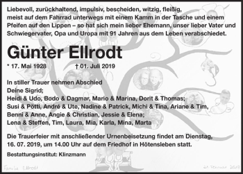 Traueranzeige von Günter Ellrodt  von Magdeburger Volksstimme