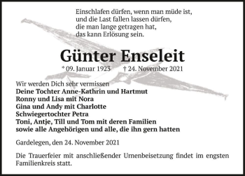 Traueranzeige von Günter Enseleit  von Magdeburger Volksstimme