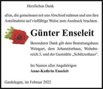 Traueranzeige von Günter Enseleit  von Magdeburger Volksstimme