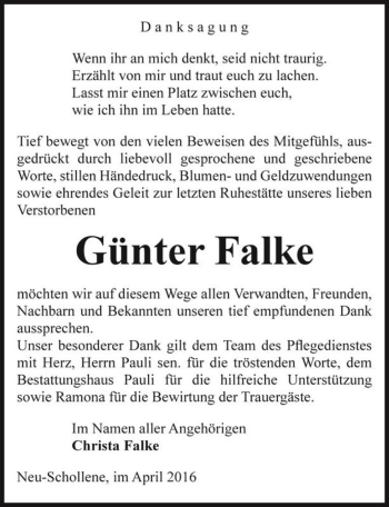 Traueranzeige von Günter Falke  von Magdeburger Volksstimme