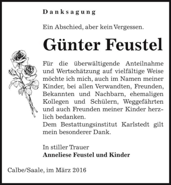 Traueranzeige von Günter Feustel  von Magdeburger Volksstimme
