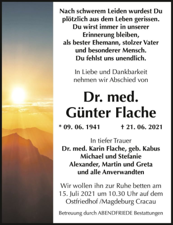 Traueranzeige von Günter Flache  von Magdeburger Volksstimme