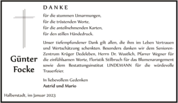 Traueranzeige von Günter Focke  von Magdeburger Volksstimme