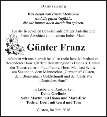 Traueranzeige von Günter Franz  von Magdeburger Volksstimme