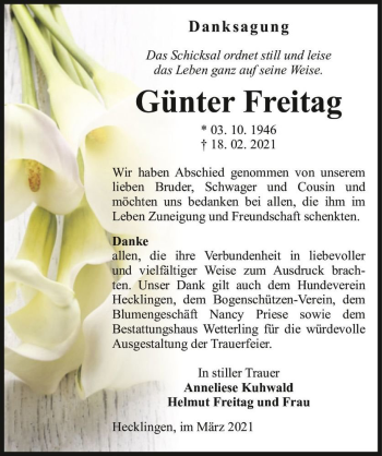 Traueranzeige von Günter Freitag  von Magdeburger Volksstimme