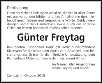Traueranzeige von Günter Freytag  von Magdeburger Volksstimme