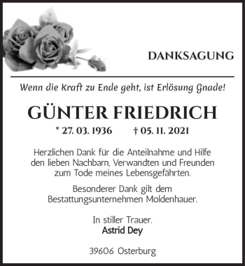 Traueranzeige von Günter Friedrich  von Magdeburger Volksstimme