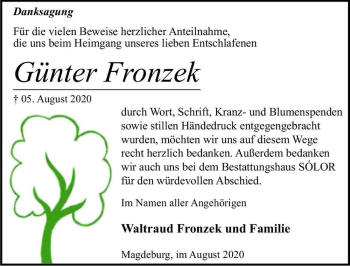 Traueranzeige von Günter Fronzek  von Magdeburger Volksstimme