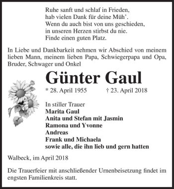 Traueranzeige von Günter Gaul  von Magdeburger Volksstimme