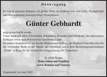 Traueranzeige von Günter Gebhardt  von Magdeburger Volksstimme