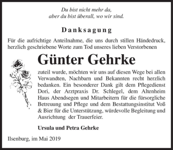 Traueranzeige von Günter Gehrke  von Magdeburger Volksstimme