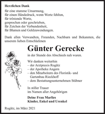 Traueranzeige von Günter Gerecke  von Magdeburger Volksstimme