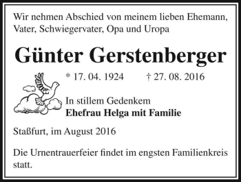 Traueranzeige von Günter Gerstenberger  von Magdeburger Volksstimme