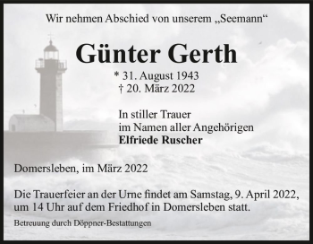 Traueranzeige von Günter Gerth  von Magdeburger Volksstimme