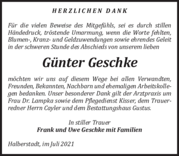 Traueranzeige von Günter Geschke  von Magdeburger Volksstimme