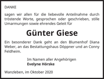 Traueranzeige von Günter Giese  von Magdeburger Volksstimme