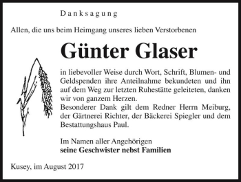 Traueranzeige von Günter Glaser  von Magdeburger Volksstimme