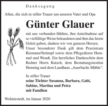Traueranzeige von Günter Glauer  von Magdeburger Volksstimme