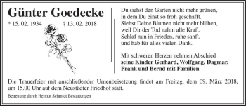 Traueranzeige von Günter Goedecke  von Magdeburger Volksstimme
