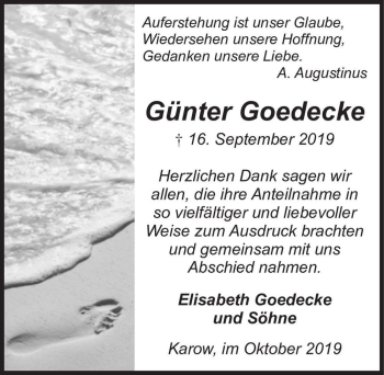 Traueranzeige von Günter Goedecke  von Magdeburger Volksstimme