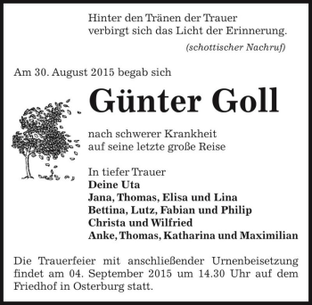Traueranzeige von Günter Goll  von Magdeburger Volksstimme
