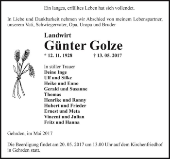 Traueranzeige von Günter Golze  von Magdeburger Volksstimme