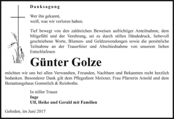 Traueranzeige von Günter Golze  von Magdeburger Volksstimme