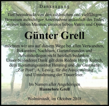 Traueranzeige von Günter Grell  von Magdeburger Volksstimme