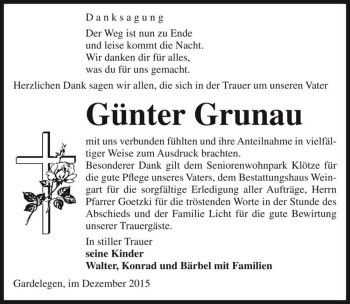 Traueranzeige von Günter Grunau  von Magdeburger Volksstimme
