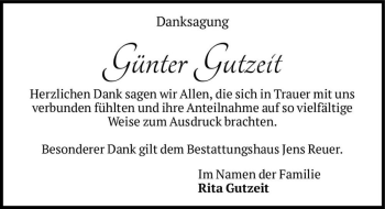Traueranzeige von Günter Gutzeit  von Magdeburger Volksstimme