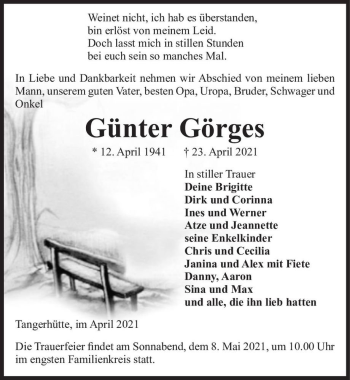 Traueranzeige von Günter Görges  von Magdeburger Volksstimme