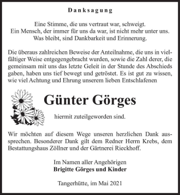 Traueranzeige von Günter Görges  von Magdeburger Volksstimme