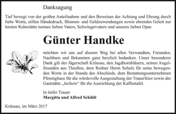 Traueranzeige von Günter Handke  von Magdeburger Volksstimme