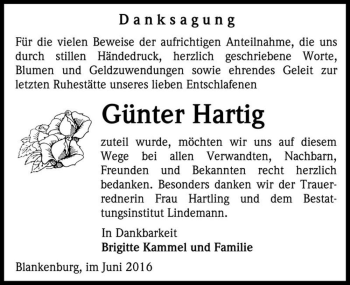 Traueranzeige von Günter Hartig  von Magdeburger Volksstimme