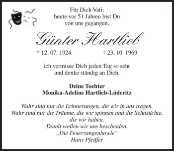 Traueranzeige von Günter Hartlieb  von Magdeburger Volksstimme
