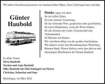 Traueranzeige von Günter Haubold  von Magdeburger Volksstimme
