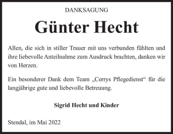 Traueranzeige von Günter Hecht  von Magdeburger Volksstimme