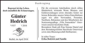 Traueranzeige von Günter Hedrich  von Magdeburger Volksstimme