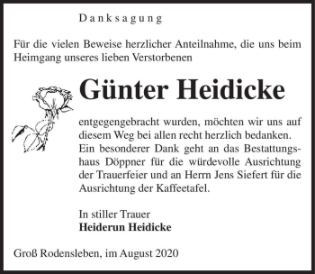 Traueranzeige von Günter Heidicke  von Magdeburger Volksstimme