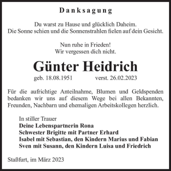 Traueranzeige von Günter Heidrich  von Magdeburger Volksstimme