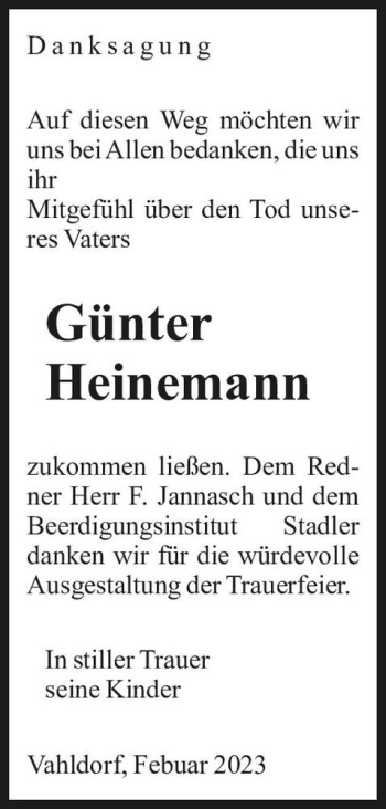 Traueranzeige von Günter Heinemann  von Magdeburger Volksstimme